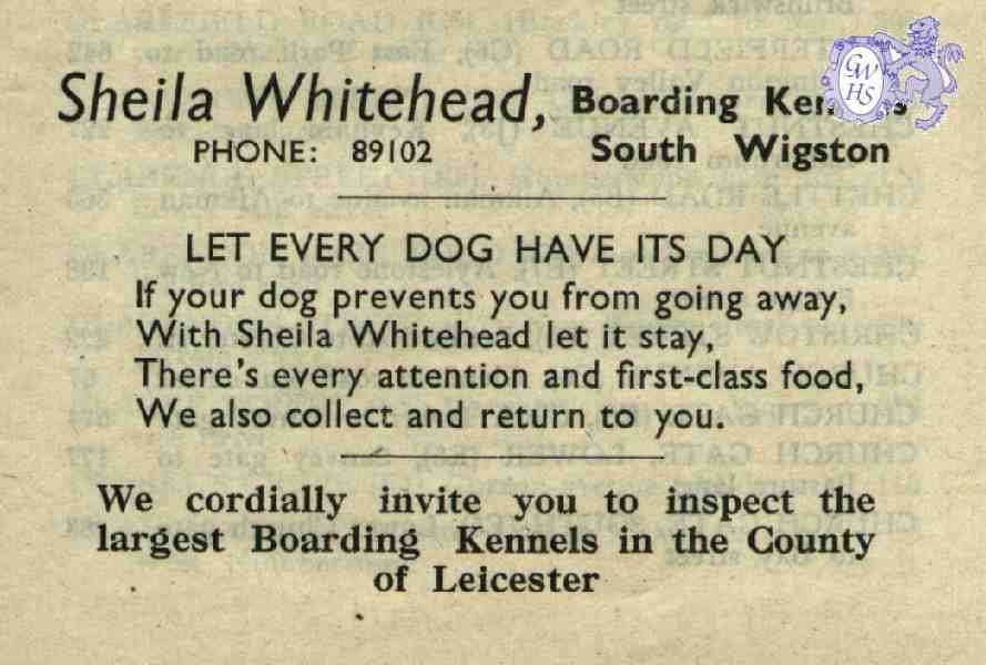 19-011 Sheila Whitehead Boarding Kennels South Wigston advert