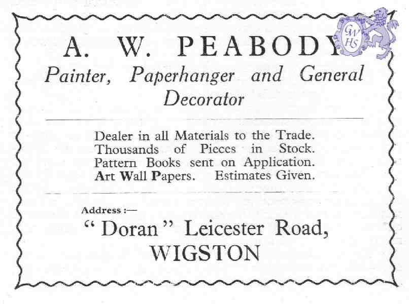 20-050 A W Peabody Painter Doran Leicester Road Wigston Advert