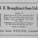 20-057 J D Broughton Hosiery Manufacturer Bell Street Wigston Advert