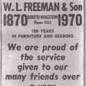 20-062 W L Freeman Furniture and Bedding South Wigston 1970 Advert