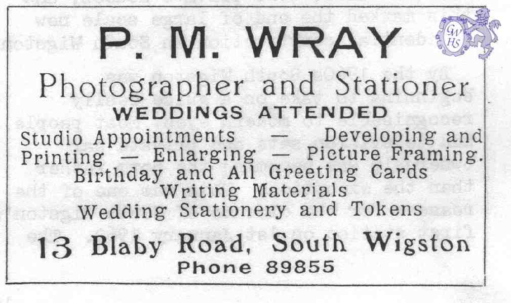 20-011 P M Wray Blaby Road South Wigston Advert