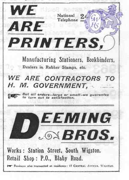 20-030 Deeming Bros Station Street South Wigston Advert