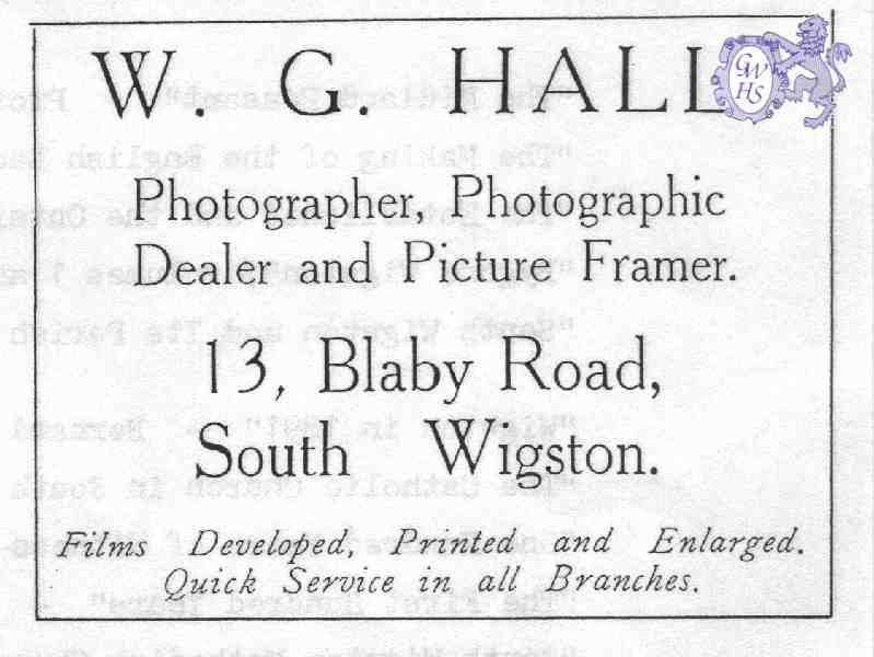 20-032 W G Hall Blaby Road South Wigston Advert