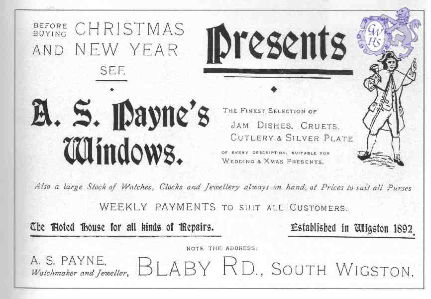 20-077 A S Payne Watchmaker Blaby Road South Wigston advert 