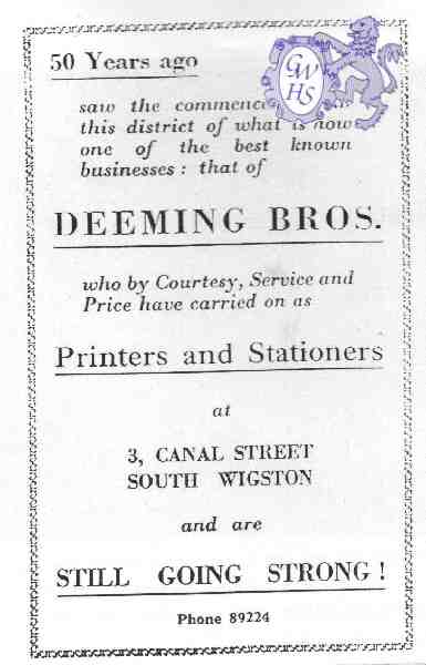 20-101 Deeming Bros printeres & stationers 3 Canal Street South Wigston