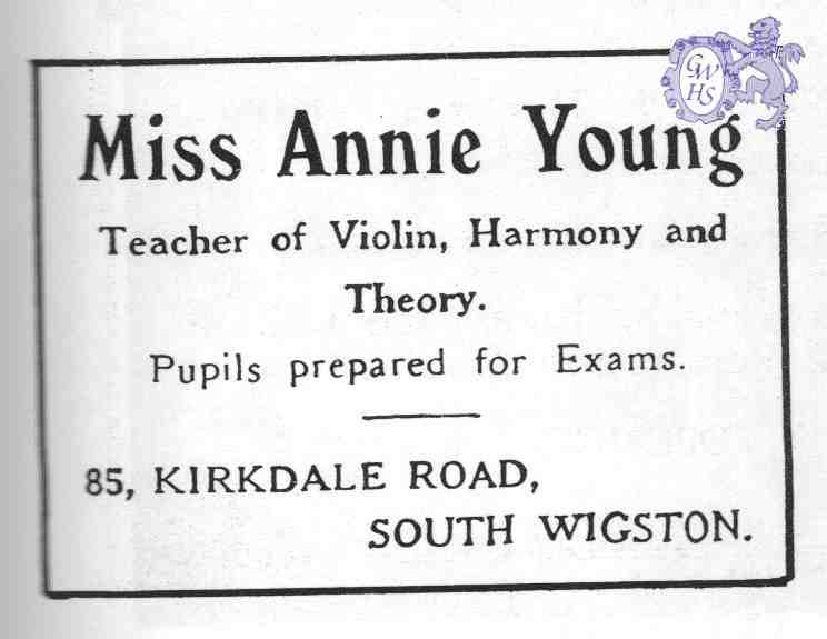 20-110 Miss Annie Young music teacher 85 Kirkdale Road South Wigston
