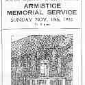 20-097 Advert forArmistice Day Service South Wigston 1935