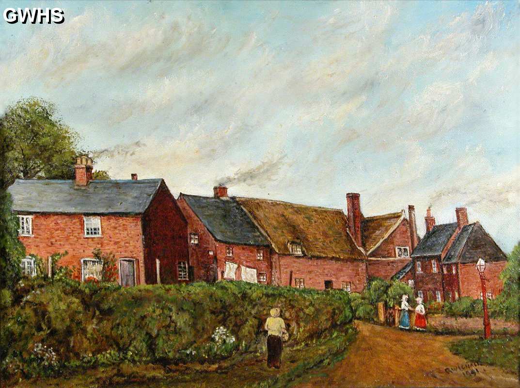 33-458 Cottages in Cross Street Wigston Magna painted by R Wignall 1983