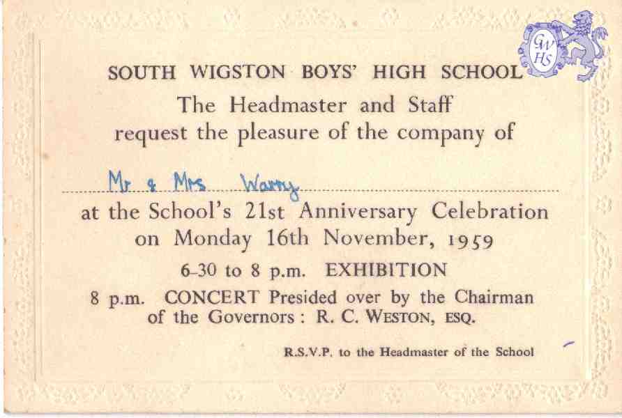 23-642 South Wigston Boys' School 21st Anniversary Celebrations Nov 1959