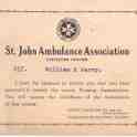 23-644 St John Ambulance Association pass notification to Wm E Warry 1940