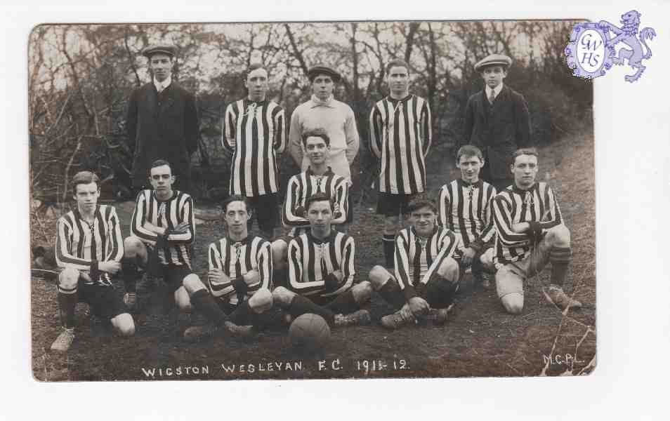 15-069 The Wigston Wesleyan FC picture from 1911-1912 - Charles Whyatt third from left on front row