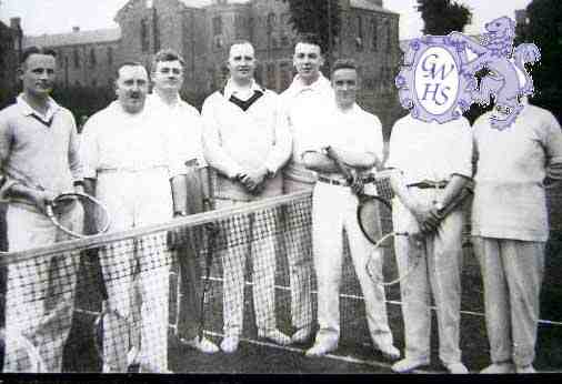 9-118 Wigston Two Steeples Tennis Club playing at Glen Parva Barracks - Mr Smith second from left 1930's
