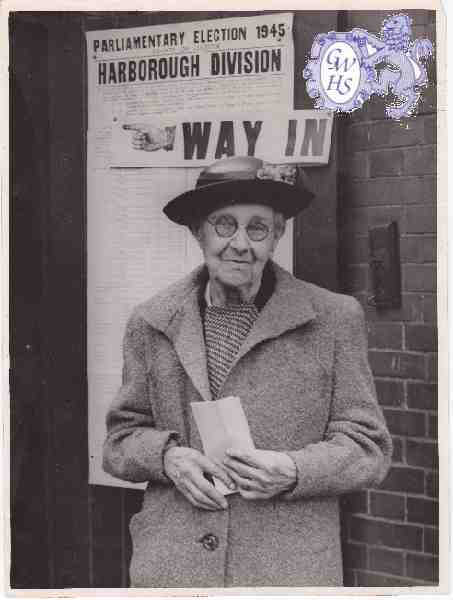 9-92 Mrs H G Lucas casts her vote in the 1945 general election in Wigston Magna