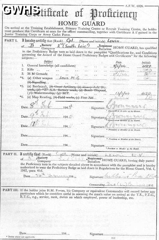 15-025 Home Guard Certificate of Proficiency