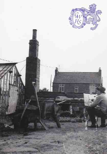 30-111 Jim painting a view of the boiler house and home at Horlocks Nurseries in 1964