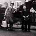 6-53b Eric Mason with Roger Pasks milk - outside '10 Row' Leicester Road Wigston Magna now Doris' Wool Shop copy