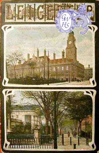 1-3 Postcard of Town Hall and Museum Leicester