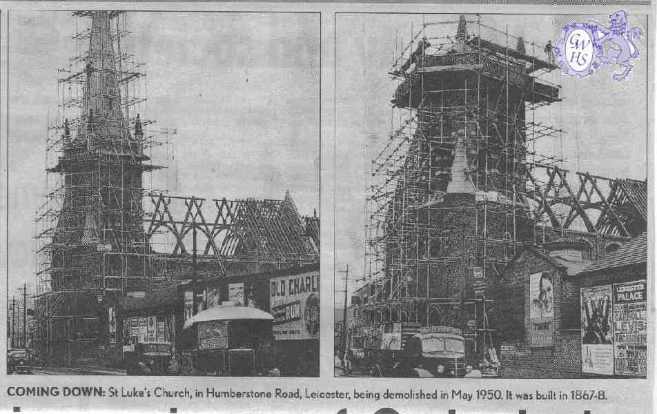 13-12 St Luke's Church Humberstone Road Leicester being demolished in 1950