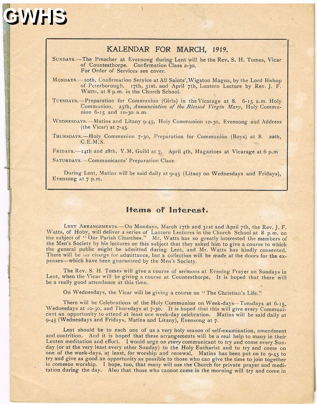 23-402 St Thomas's Glen Parva & South Wigston Church Monthly March 1919