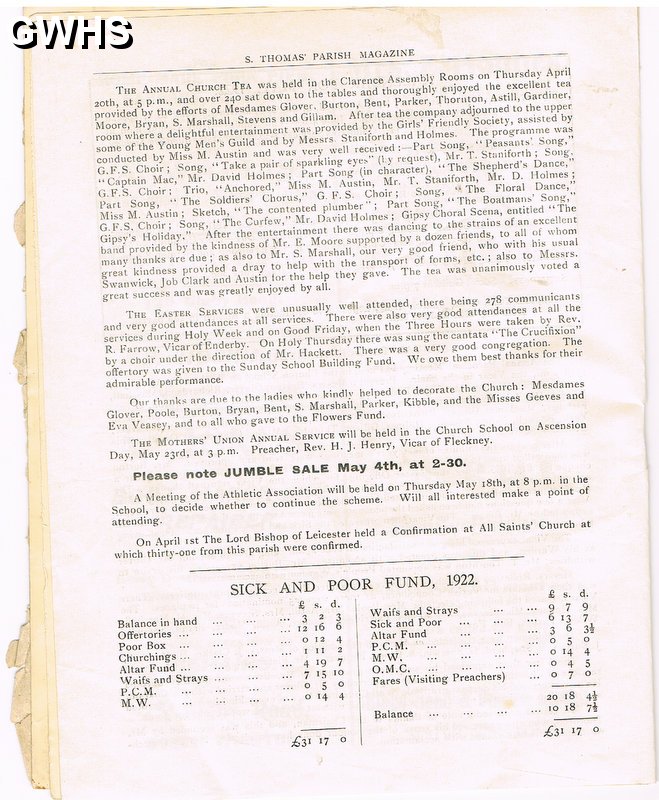 23-412 St Thomas's Glen Parva & South Wigston Church Monthly May 1922