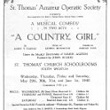 24-048 Programme for A Country Girl by St Thomas' Amateur Operatic Society in South Wigston 1940
