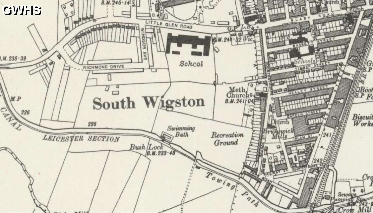 30-024 Swimming Baths South Wigston OS Map rev 1938