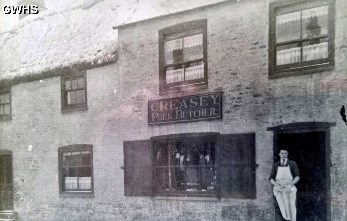 39-586 Leslie Dunkley outside his butchers shop at the top of Moat Street, Wigston pre WWII