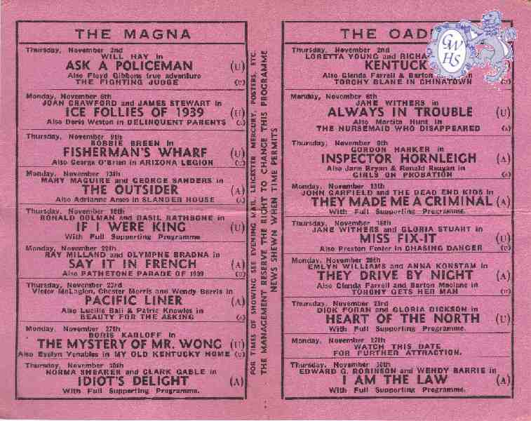 25-020 The Magna Cinema Programme November 1939 