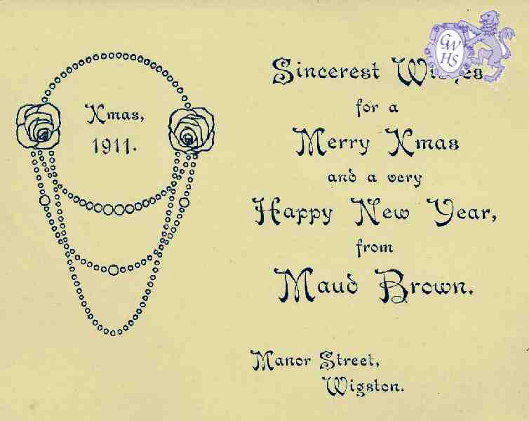 31-106 Maud Brown Manor Street  Wigston Magna Christmas 1911