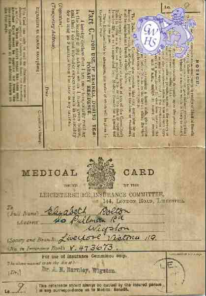 31-108 Medical Card for Elizabeth Bolton 40 Pullman Road Wigston
