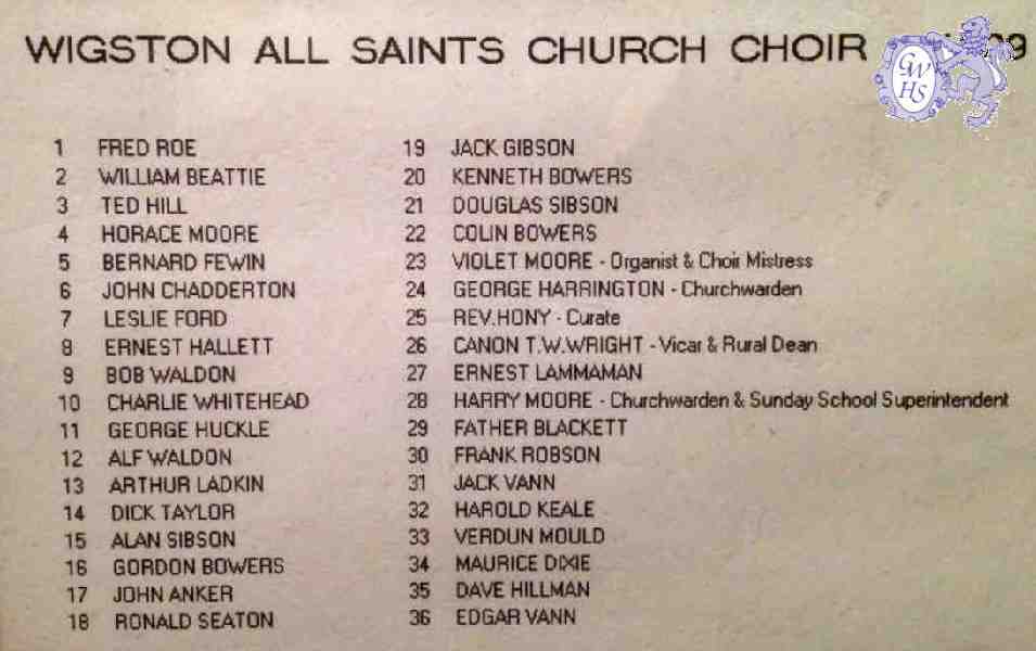 31-131 Wigston All Saints Church Choir 1929 members names