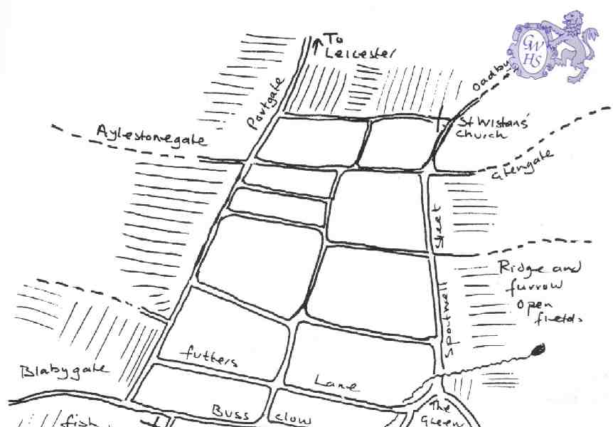 23-662a Map showing the medieval streets of the the village of Wigston Magna