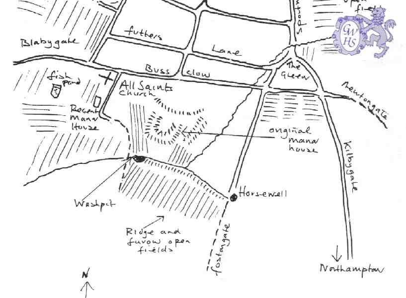 23-662b Map showing the medieval streets of the the village of Wigston Magna