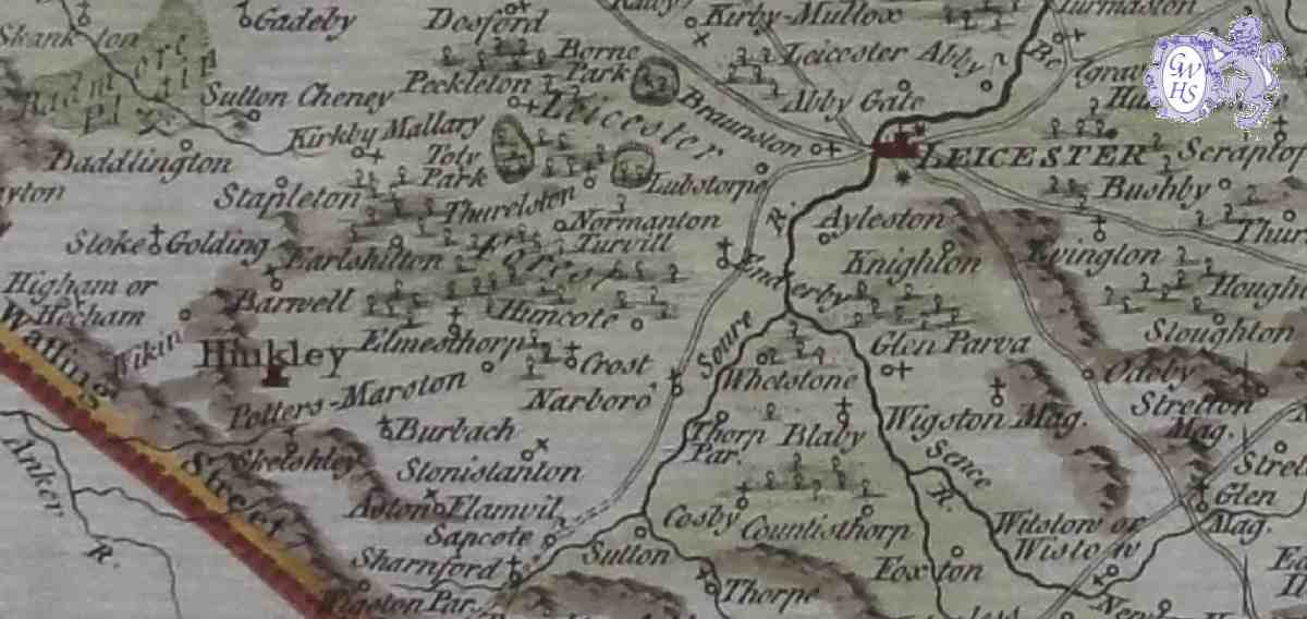 30-519 Old map showing the location of Wigston