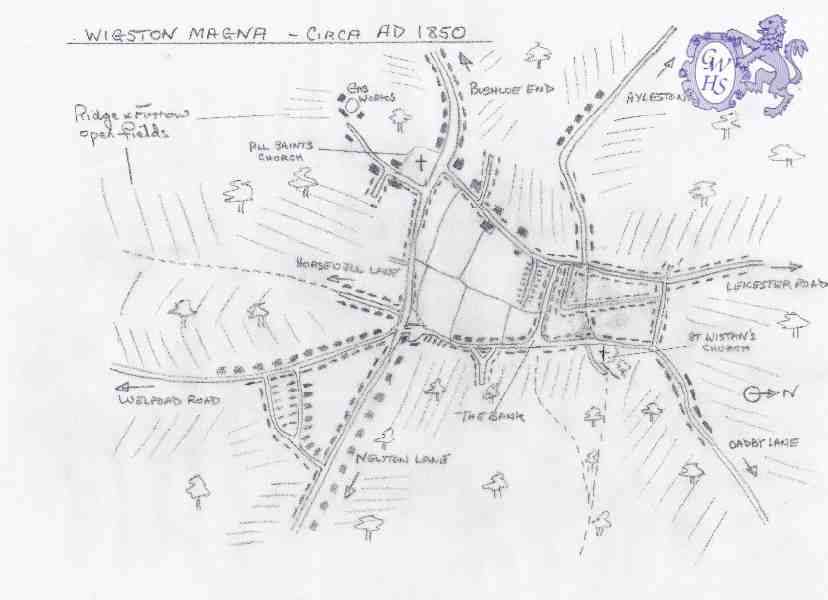 30-874 Map of Wigston Magna reconstructed circa 1850 AD