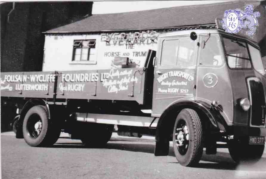 29-597 Rugby Transport flat bed lorry outside the Horse  & Trumpet Bull Head Street Wigston Magna