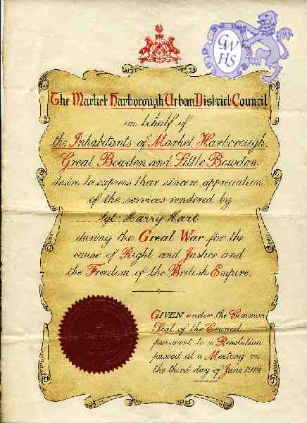 23-604 Harry Hart Certificate of Appreciation for War Work 1919
