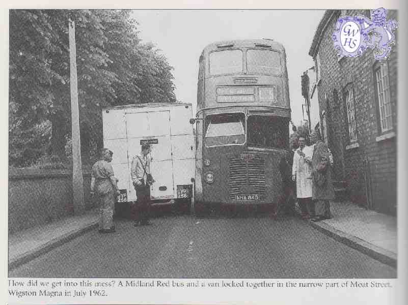 22-032 Midland Red bus stuck on Moat Street Wigston July 1962