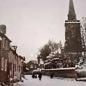 35-496 Snowy scene of St Wistan's Wigston Magna and more of the cottages Oadby Lane