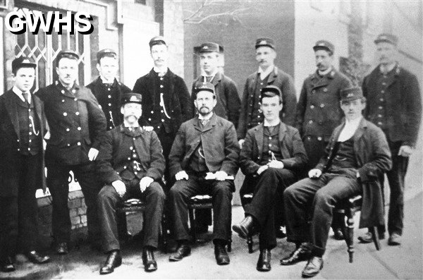 26-465a  early 1900's Midland Railway staff in a classic group photo on the platform at Wigston South station