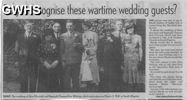 29-412 Wedding Elsie Marshall to Reginal Thomas Kew Whiting South Wigston Leicestershire 1941