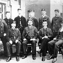 26-465  early 1900's Midland Railway staff in a classic group photo on the platform at Wigston South station