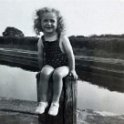 32-146 Gloria Wright age 3 by the canal in Wigston. circa1955