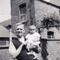34-831 Allen Snutch with granddaughter Pauline in garden of 31 Albion Street South Wigston c 1954