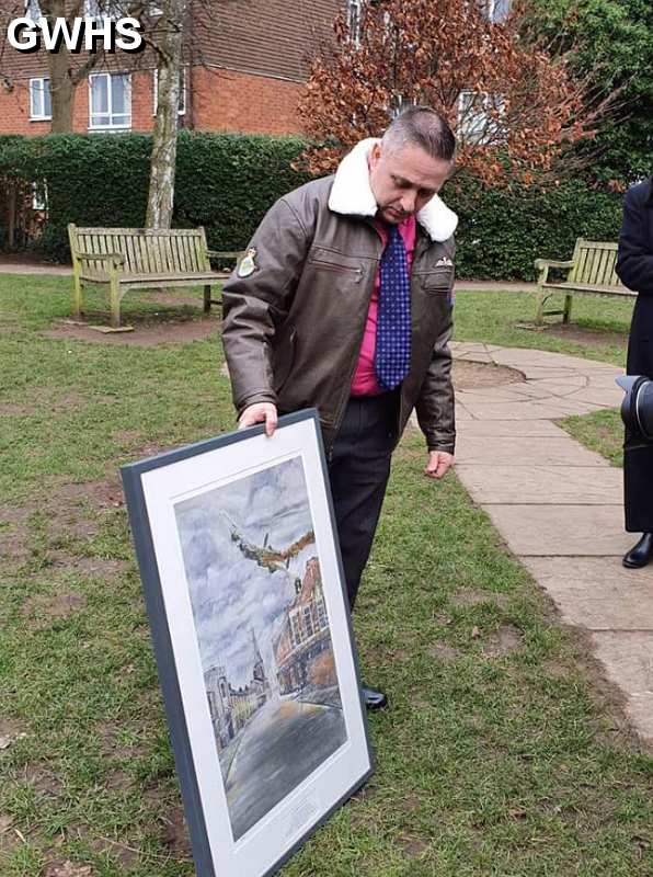 35-490 Painting of the Lancaster Crash in Wigston presented at Memorial Service in 2020