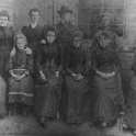 17-084a Joseph Trueman's workforce Wigston Magna seated first left Elizabeth Forryan and first right sister Adah Forryan c 1894