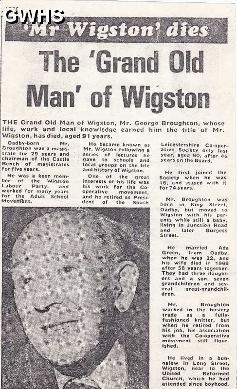 30-468 George Broughton Dies 1980 Wigston Magna