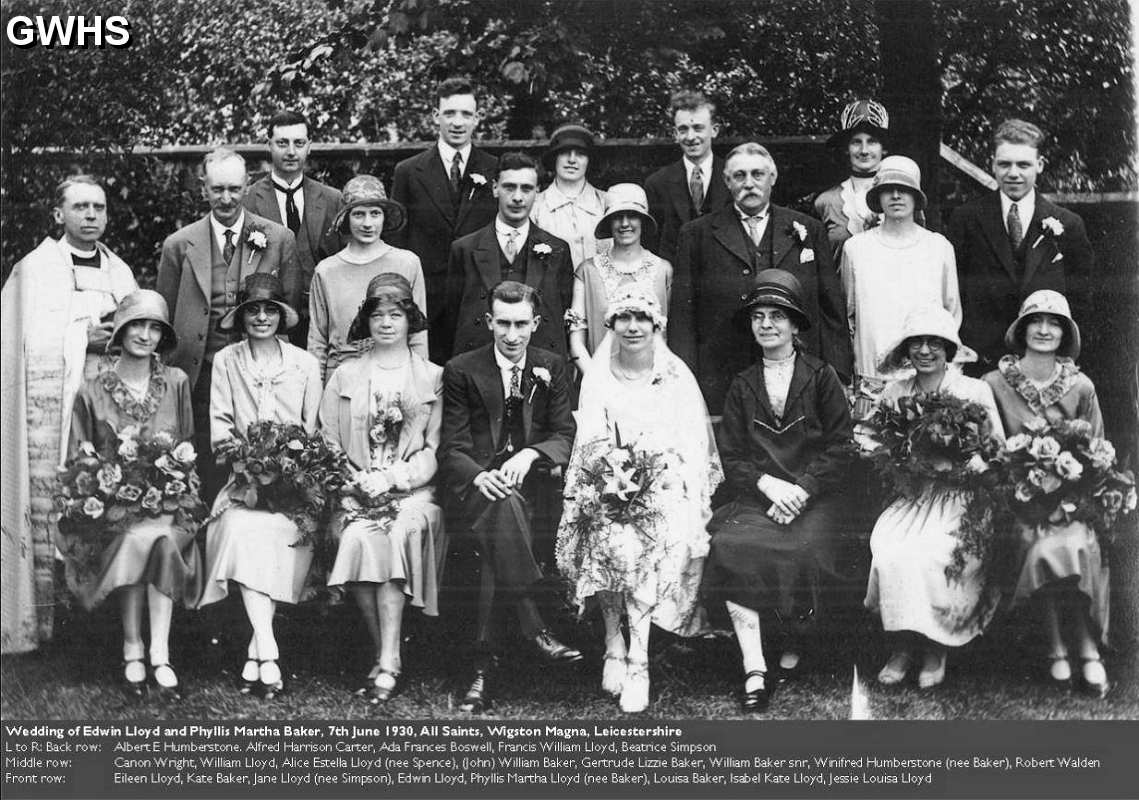 30-959 Wedding group at the wedding of Edwyn Lloyd and Phyllis Baker  at All Saints Church Wigston Magna