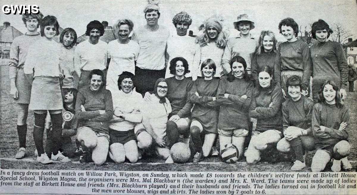 33-077 Fancy dress football match on Willow Park Wigston Magna in aid of Birkett House Special School 1973