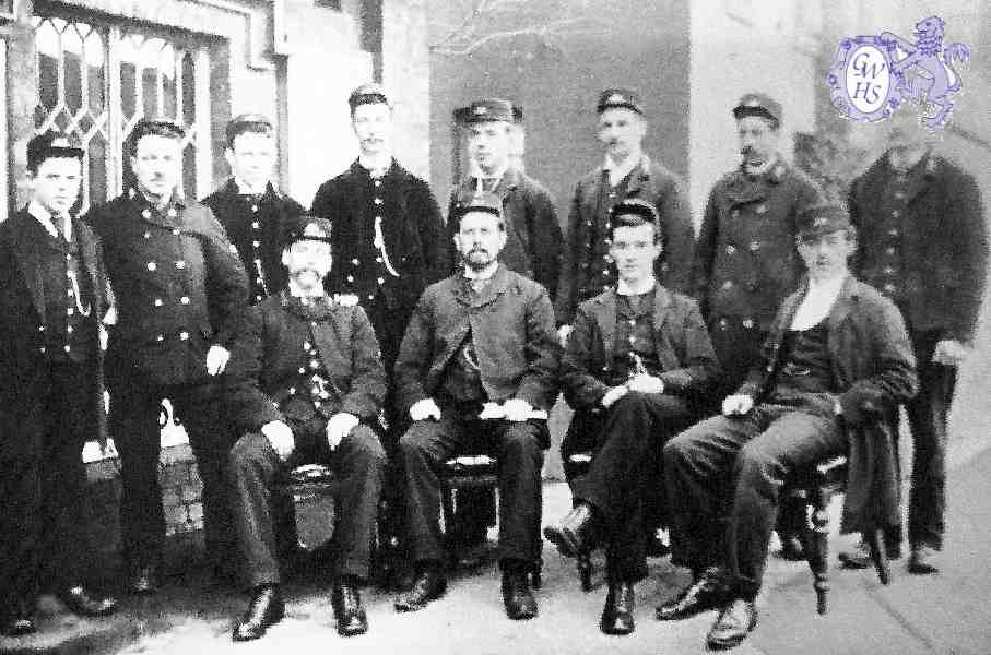 26-465  early 1900's Midland Railway staff in a classic group photo on the platform at Wigston South station